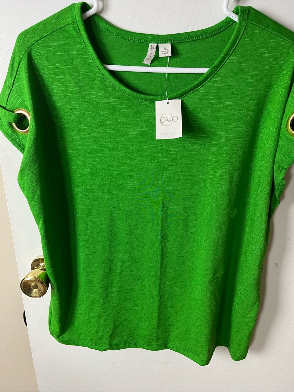 Cato Bright Green Short Sleeve Top with Grommet Detail